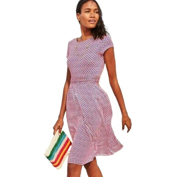 Boden Amelie Strawberry Print Jersey Dress - Coral Pink, Blue, Off White - 10 - Picture 1 of 10